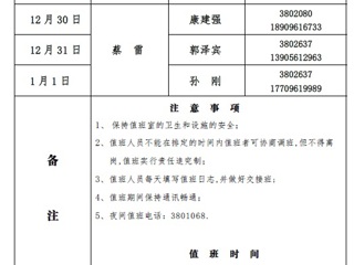 必赢76net线路官网（滨湖校区）后勤服务与管理与处2018年元旦假期值班表