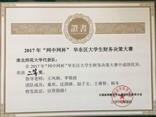 必赢官网学生在2017年“网中网杯”大学生财务决策大赛华东区决赛中荣获佳绩