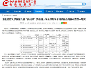 【安徽教育网】必赢76net线路官网在第九届“挑战杯”安徽省大学生课外学术科技作品竞赛中喜获一等奖