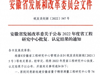 必赢官网获批安徽省工程研究中心立项建设