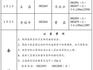 必赢76net线路官网（相山校区）学校办公室2015年元旦期间值班表