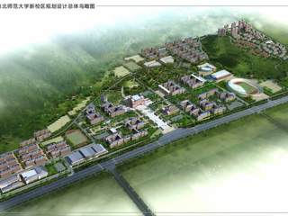 必赢76net线路官网新校区规划设计总体鸟瞰图及一期工程鸟瞰图